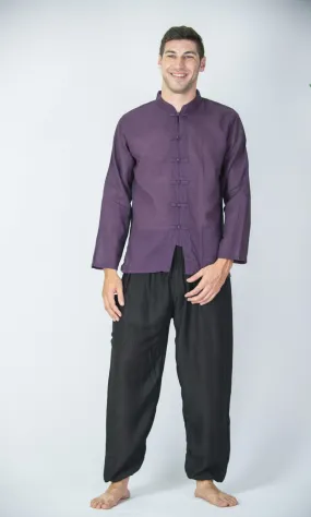 Mens Chinese Collar Yoga Shirt in Dark Purple