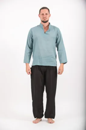 Mens V Neck Band Collar Yoga Shirt in Aqua