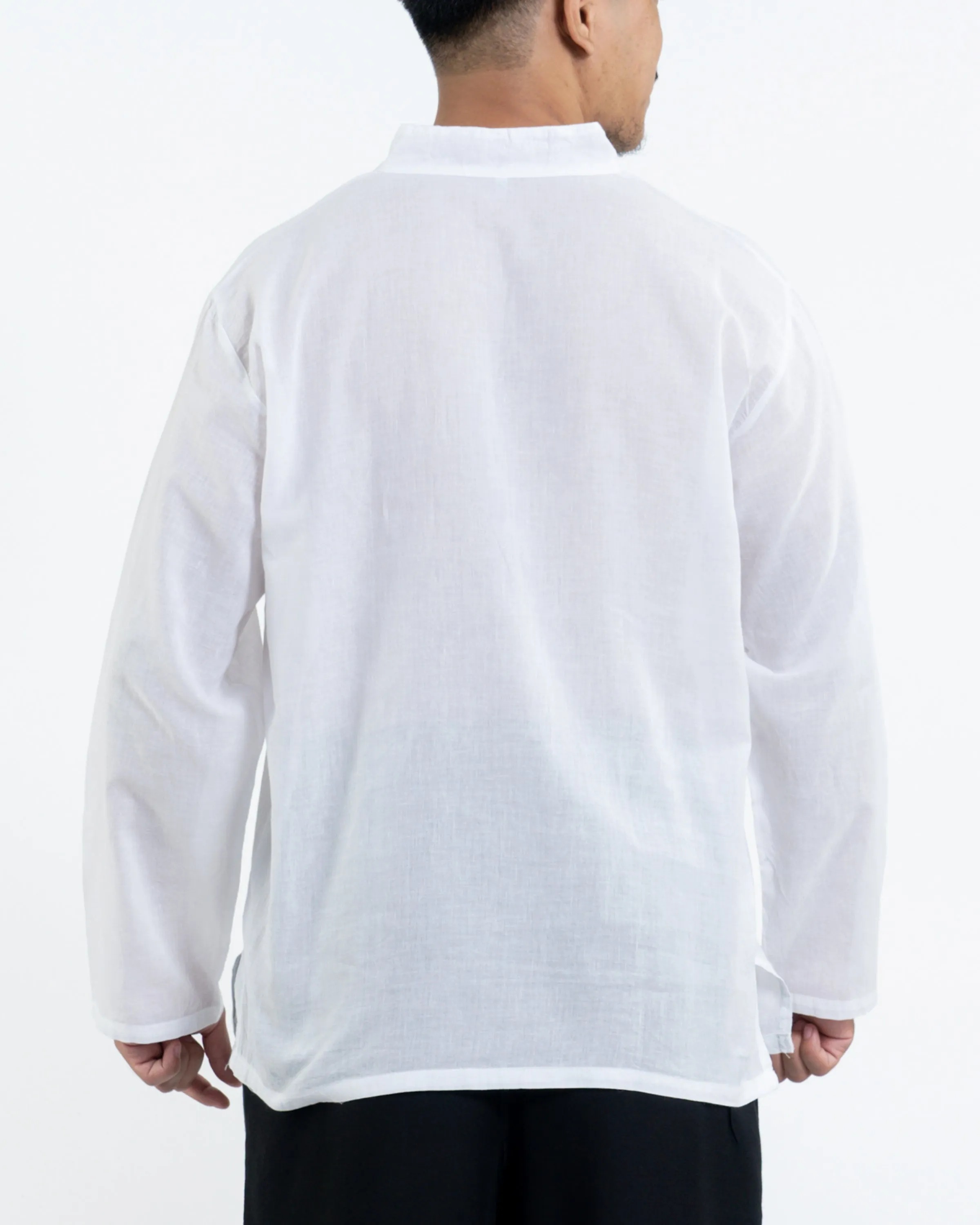 Mens V Neck Band Collar Yoga Shirt in White