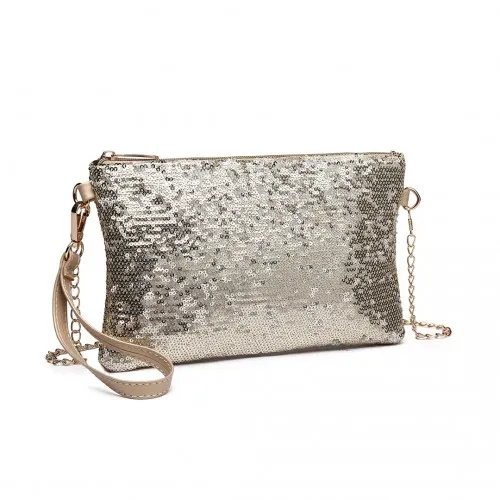 Miss Lulu Sequins Clutch Evening Bag Light - Gold | Elegant & Stylish | Party & Wedding Accessory