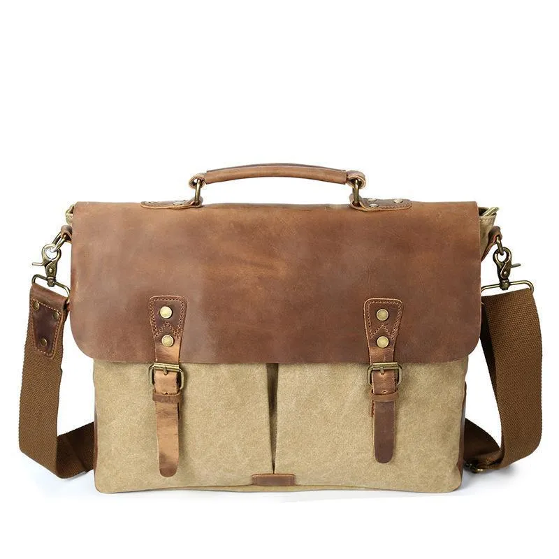 Mixed-Color Canvas Messenger Bag For Men