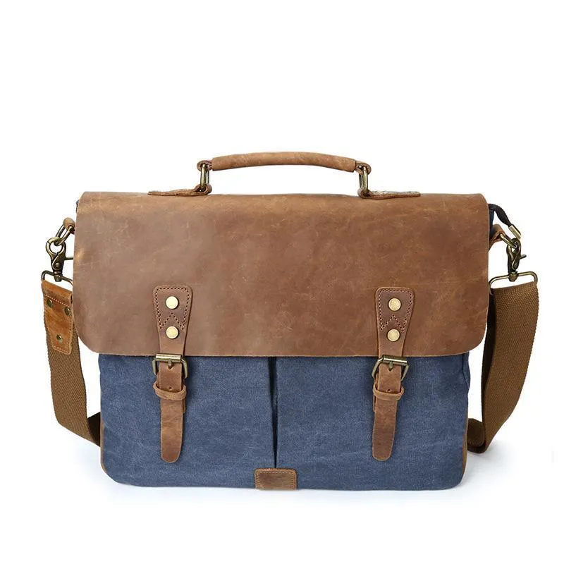 Mixed-Color Canvas Messenger Bag For Men