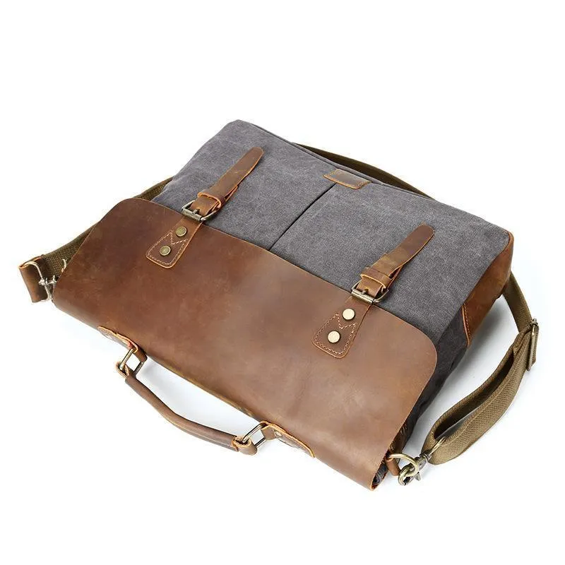 Mixed-Color Canvas Messenger Bag For Men