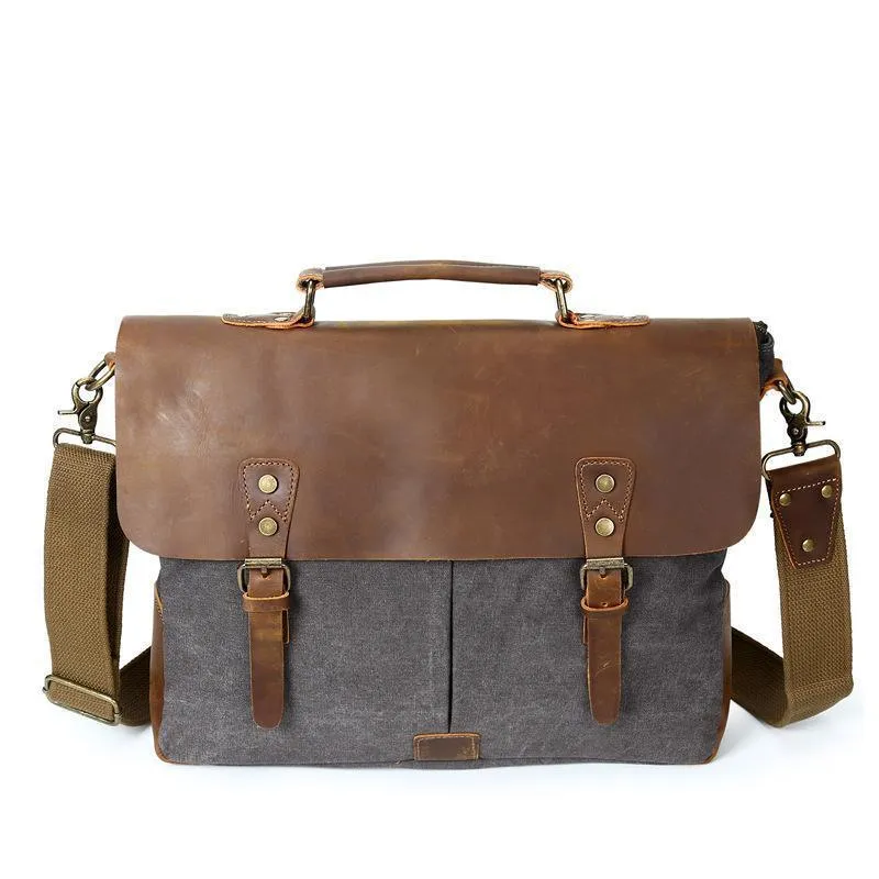 Mixed-Color Canvas Messenger Bag For Men