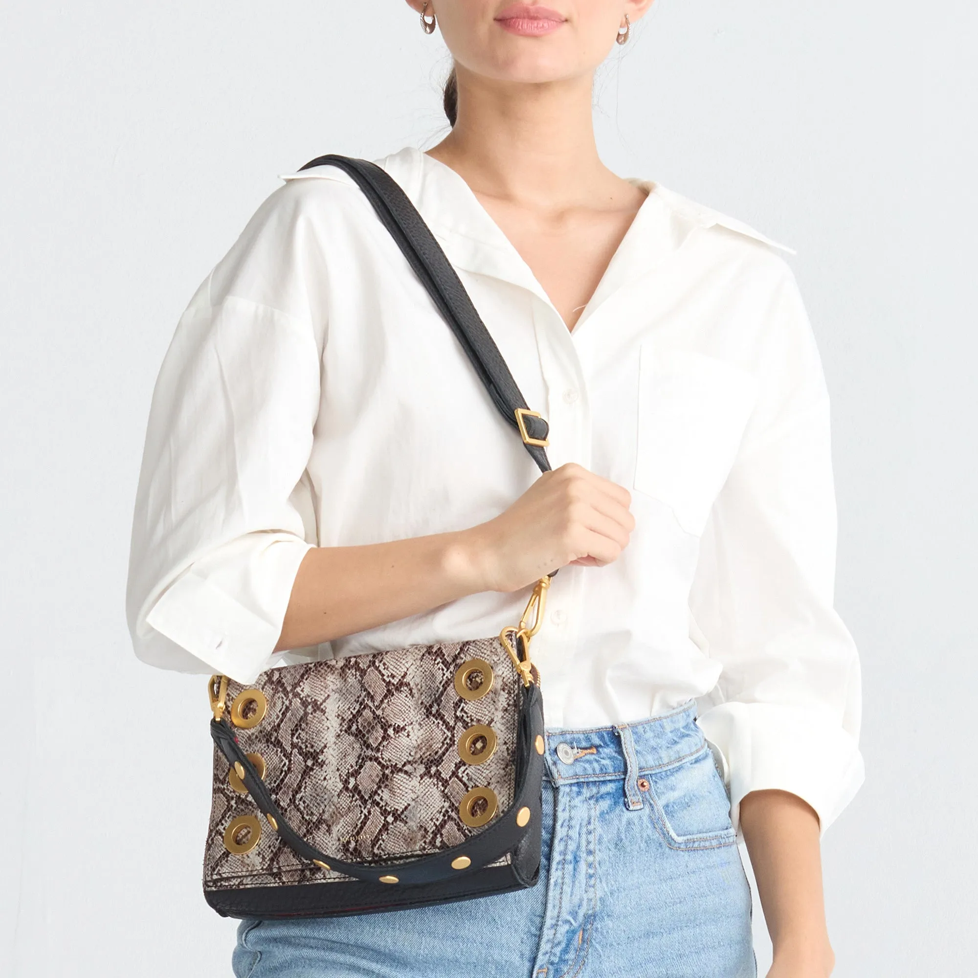 Montana Clutch | Contrast Snake/Brushed Gold | Sml