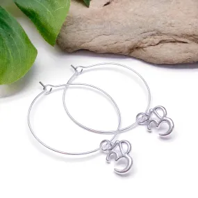 Ohm Charm Silver Plated Hoop Earrings 35mm