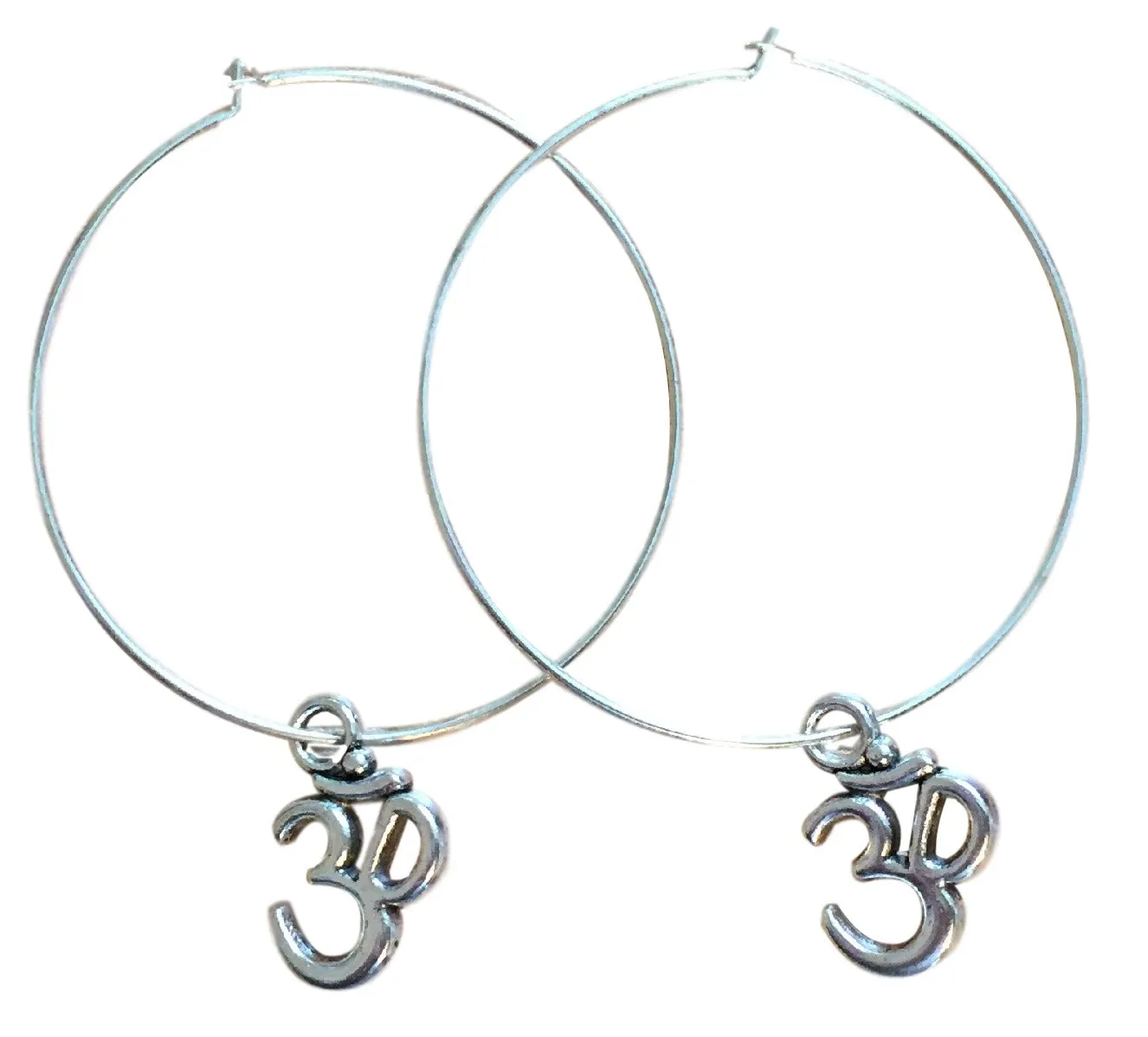 Ohm Charm Silver Plated Hoop Earrings 35mm