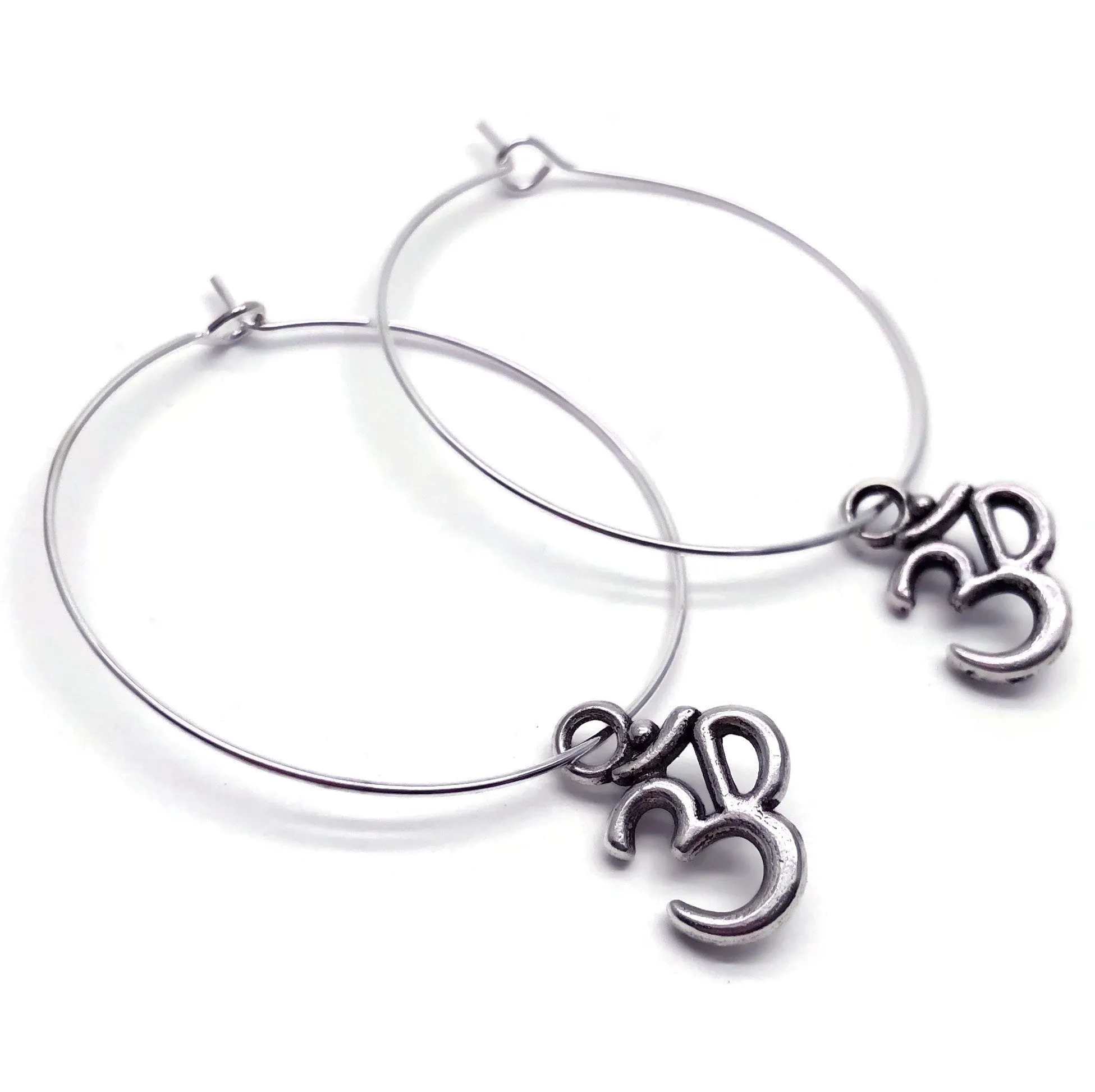 Ohm Charm Silver Plated Hoop Earrings 35mm