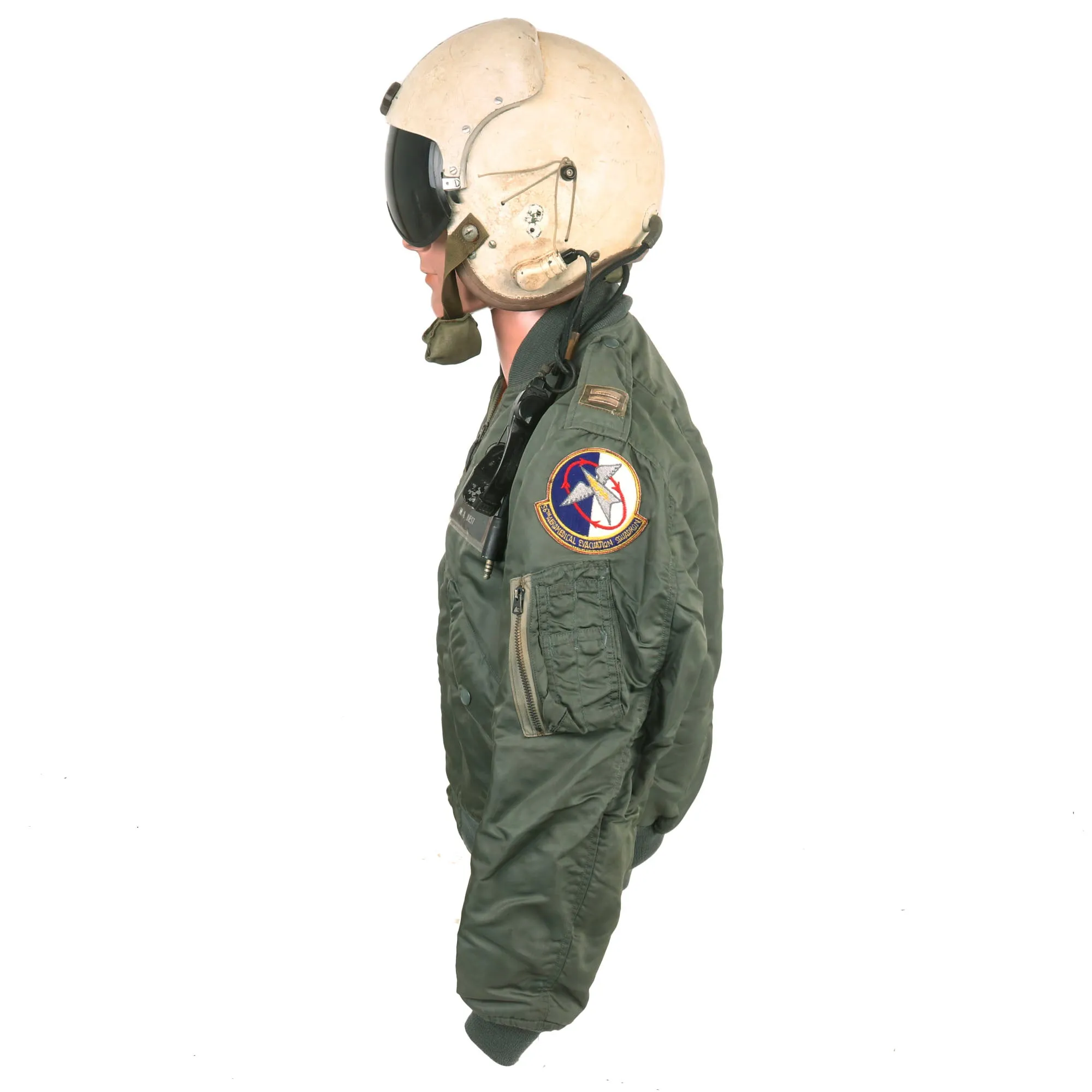 Original U.S. Vietnam War Named Flight Jacket & APH-5 Helicopter Pilot Flying Helmet Group - 56th Aeromedical Evacuation Squadron