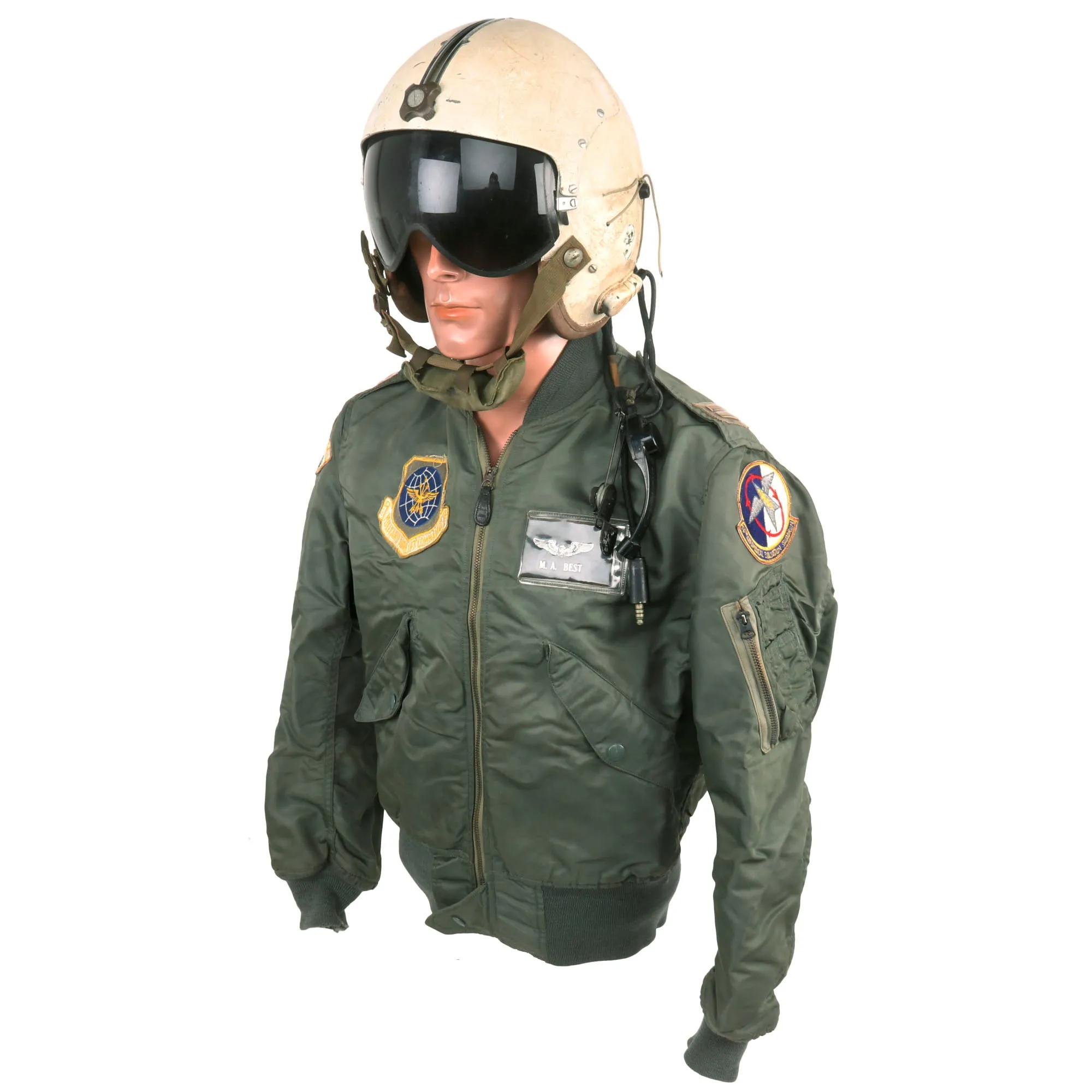 Original U.S. Vietnam War Named Flight Jacket & APH-5 Helicopter Pilot Flying Helmet Group - 56th Aeromedical Evacuation Squadron