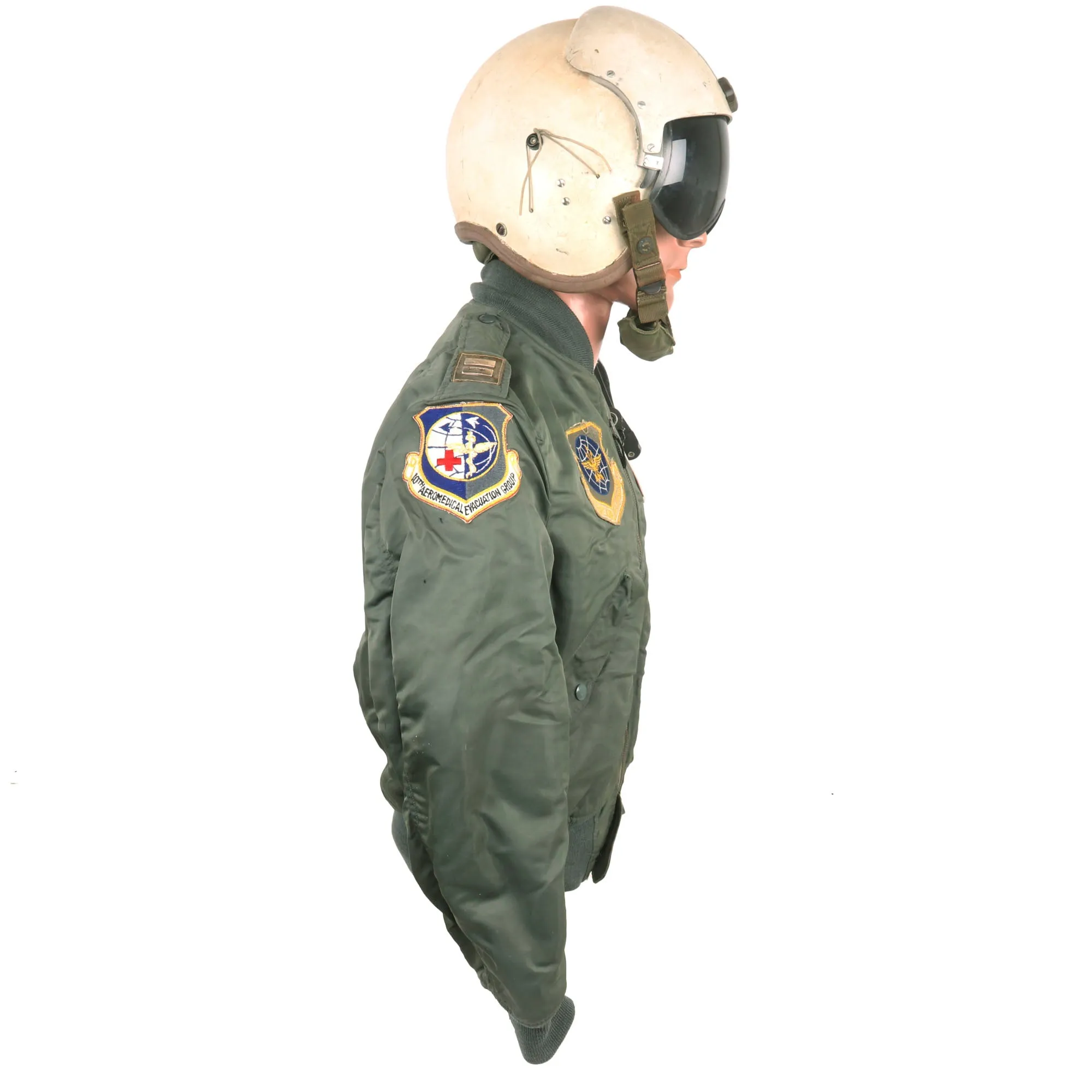 Original U.S. Vietnam War Named Flight Jacket & APH-5 Helicopter Pilot Flying Helmet Group - 56th Aeromedical Evacuation Squadron