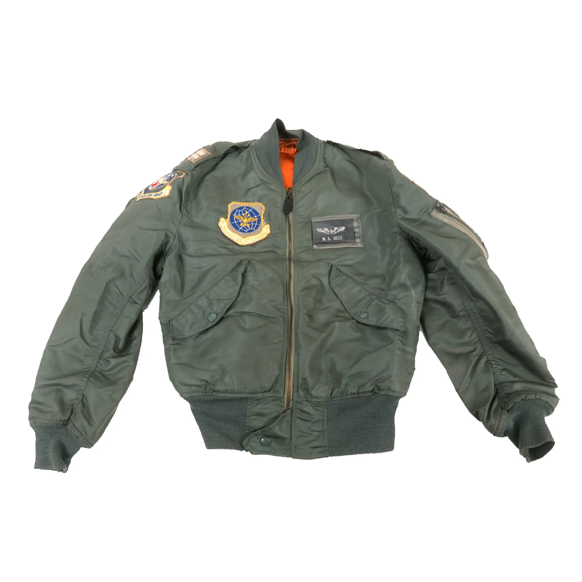 Original U.S. Vietnam War Named Flight Jacket & APH-5 Helicopter Pilot Flying Helmet Group - 56th Aeromedical Evacuation Squadron