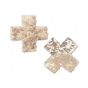 Pastease Color Changing Flip Sequins Cross Rose Gold Pasties O/S