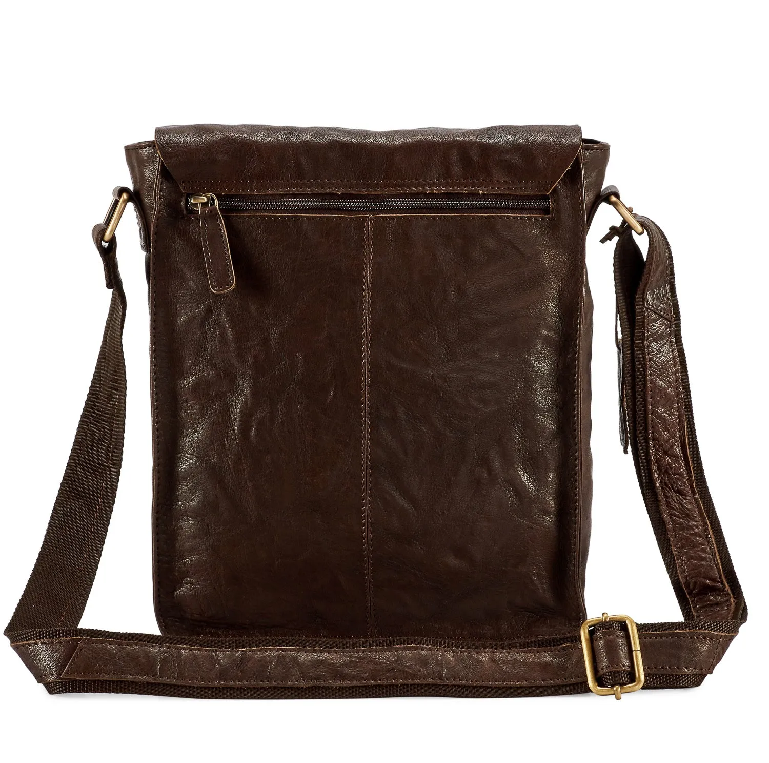 Pello Brown washed leather man-bag #UM102 - Medium