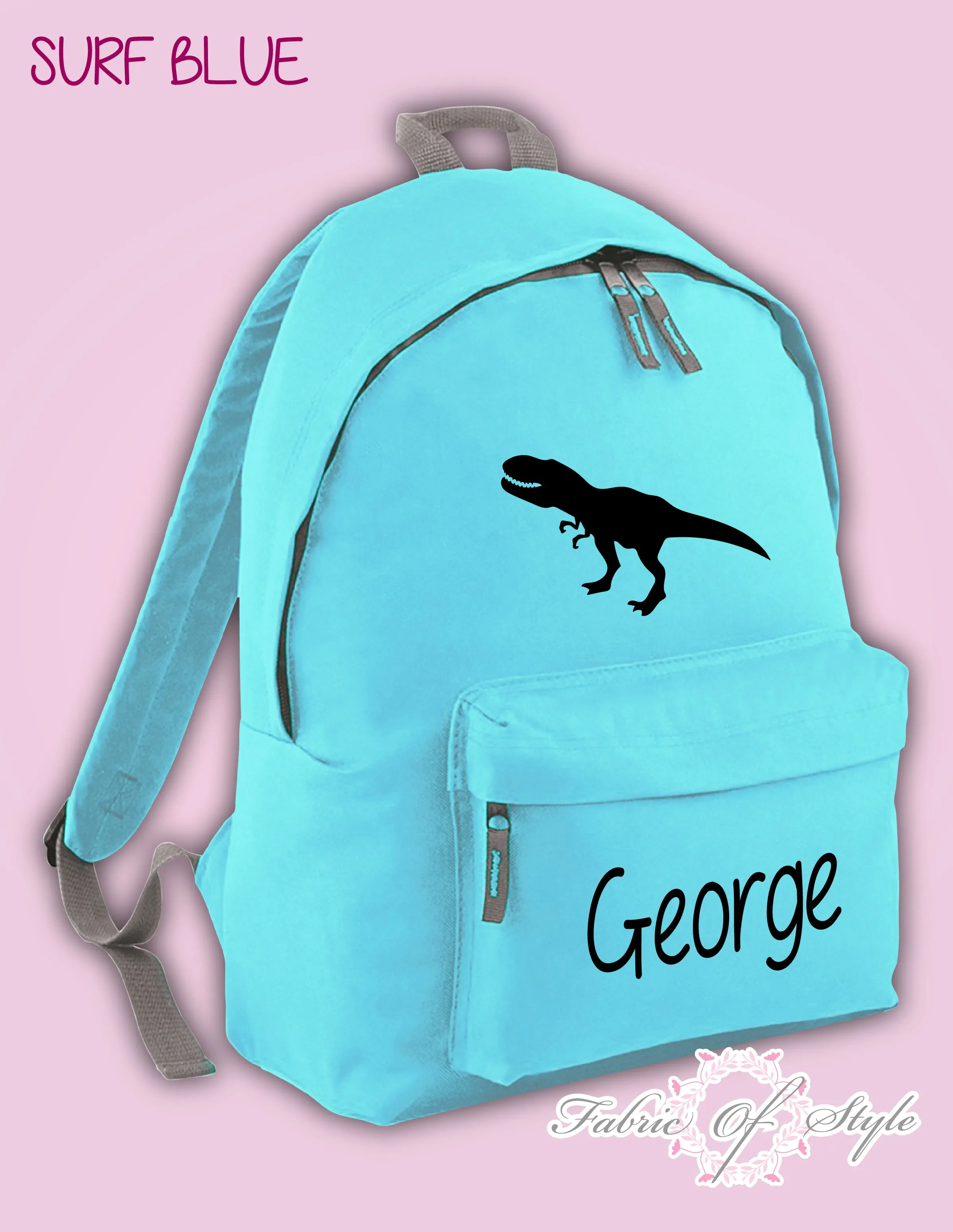 Personalised Kids Backpack Dinosaur T-REX Name Girls Boys Back To School Bag