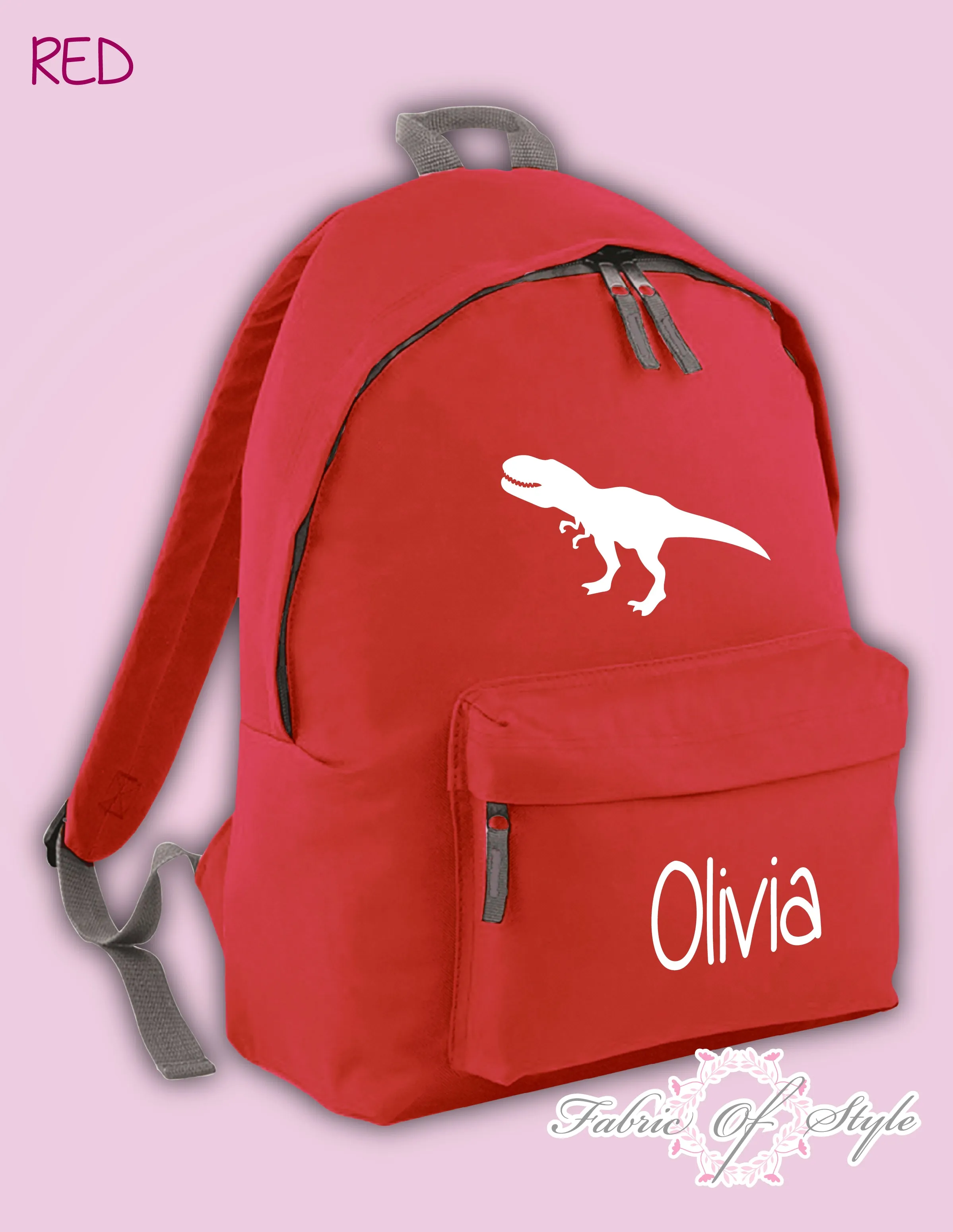 Personalised Kids Backpack Dinosaur T-REX Name Girls Boys Back To School Bag