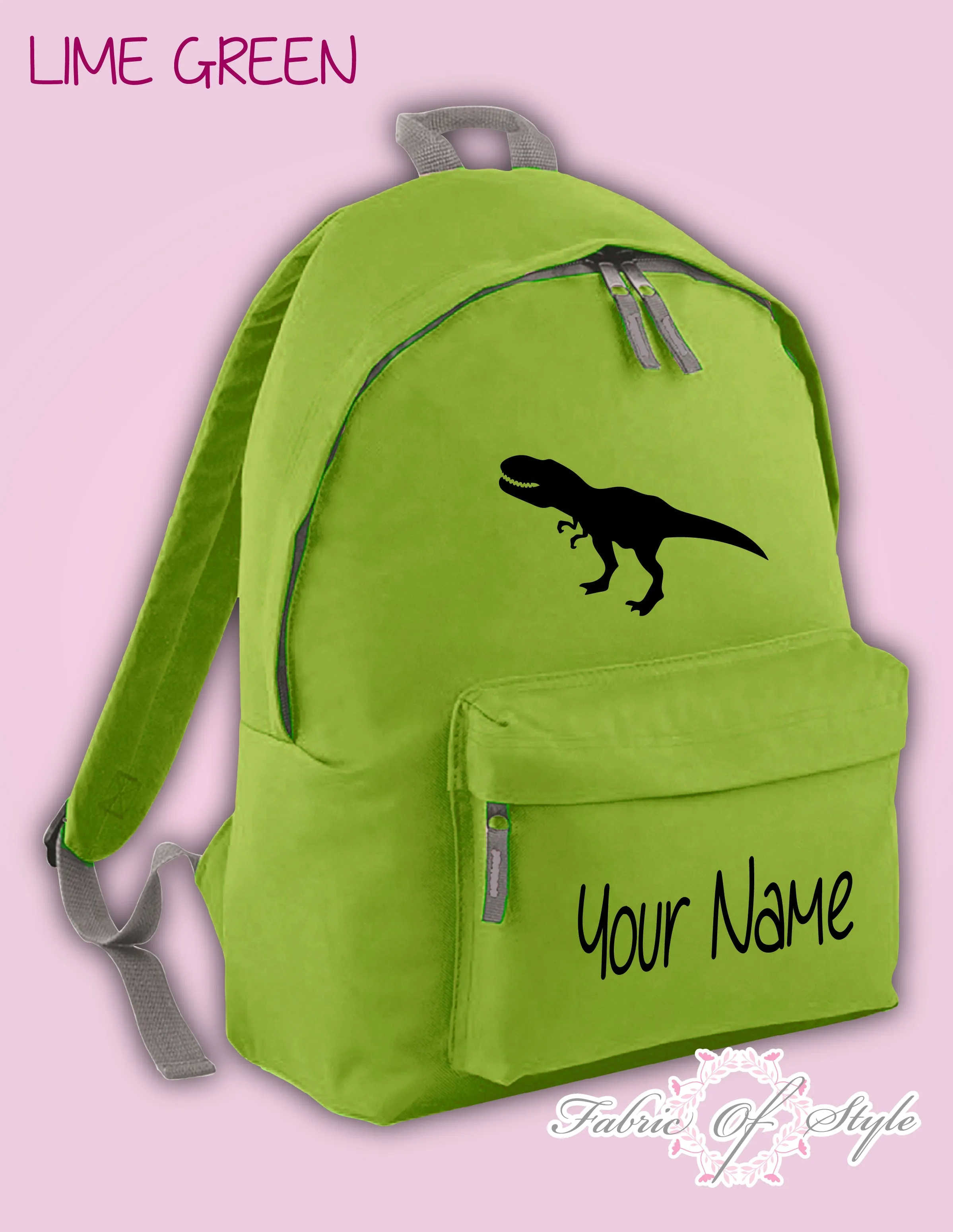 Personalised Kids Backpack Dinosaur T-REX Name Girls Boys Back To School Bag