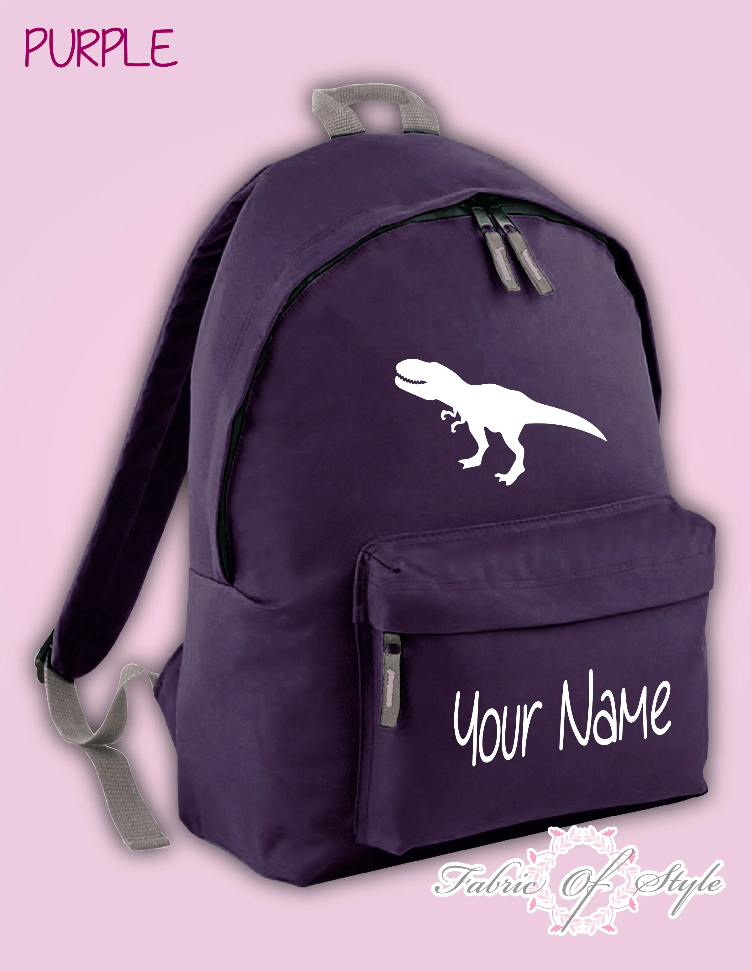 Personalised Kids Backpack Dinosaur T-REX Name Girls Boys Back To School Bag