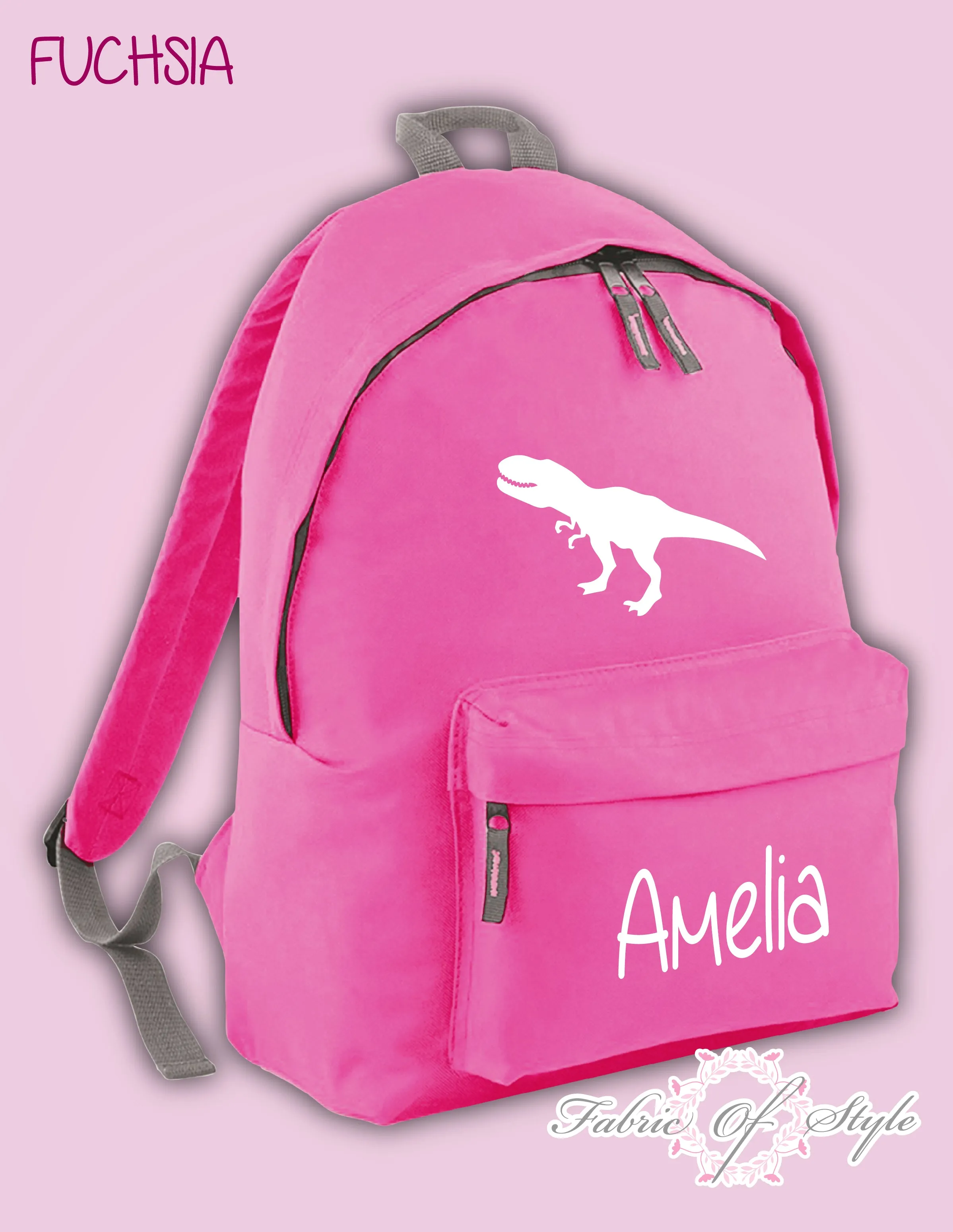 Personalised Kids Backpack Dinosaur T-REX Name Girls Boys Back To School Bag