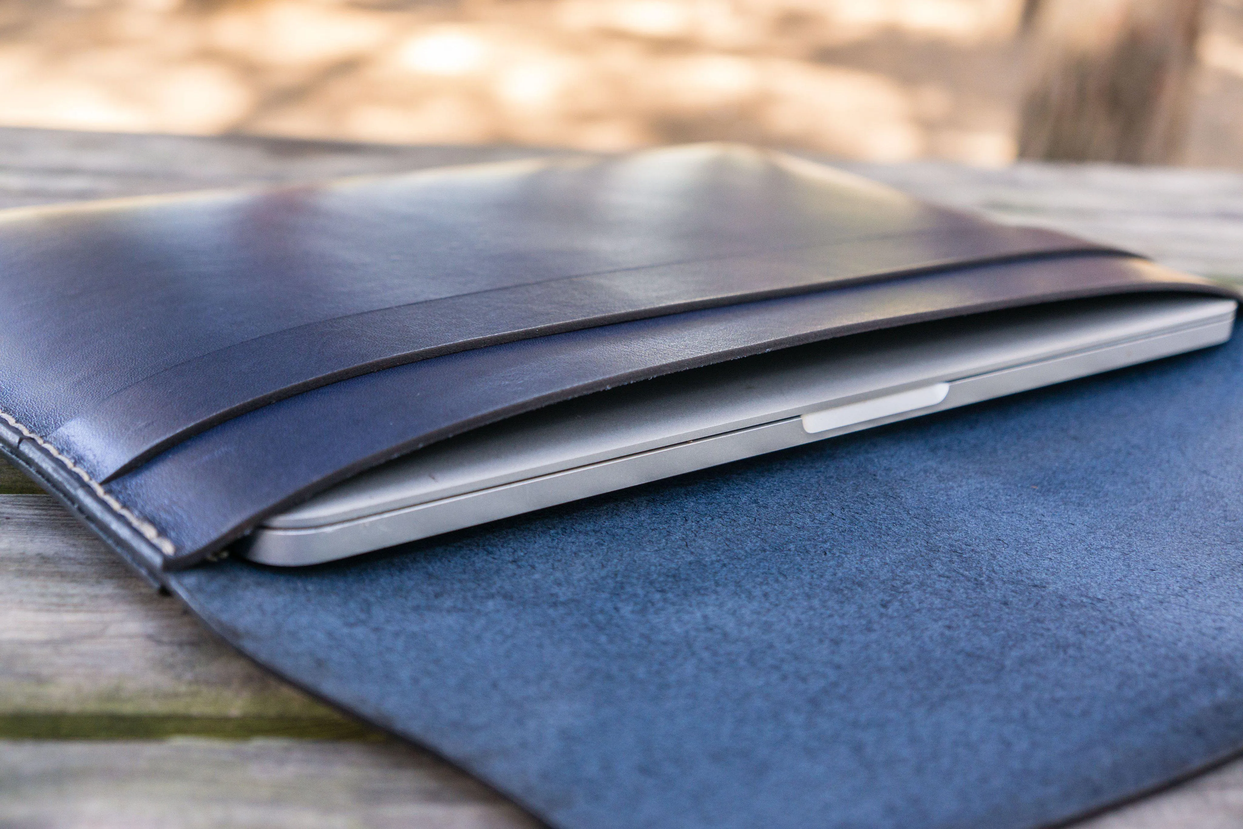 Personalized Leather MacBook Sleeves - Navy Blue