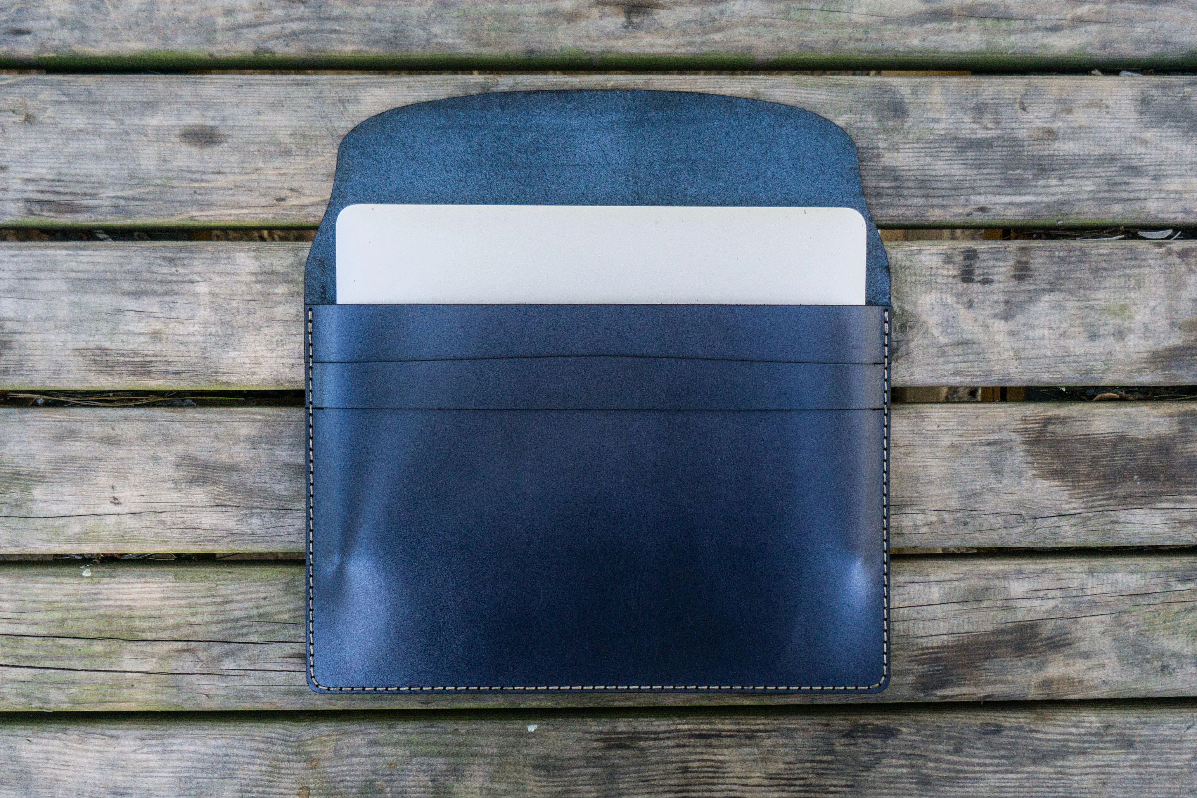 Personalized Leather MacBook Sleeves - Navy Blue