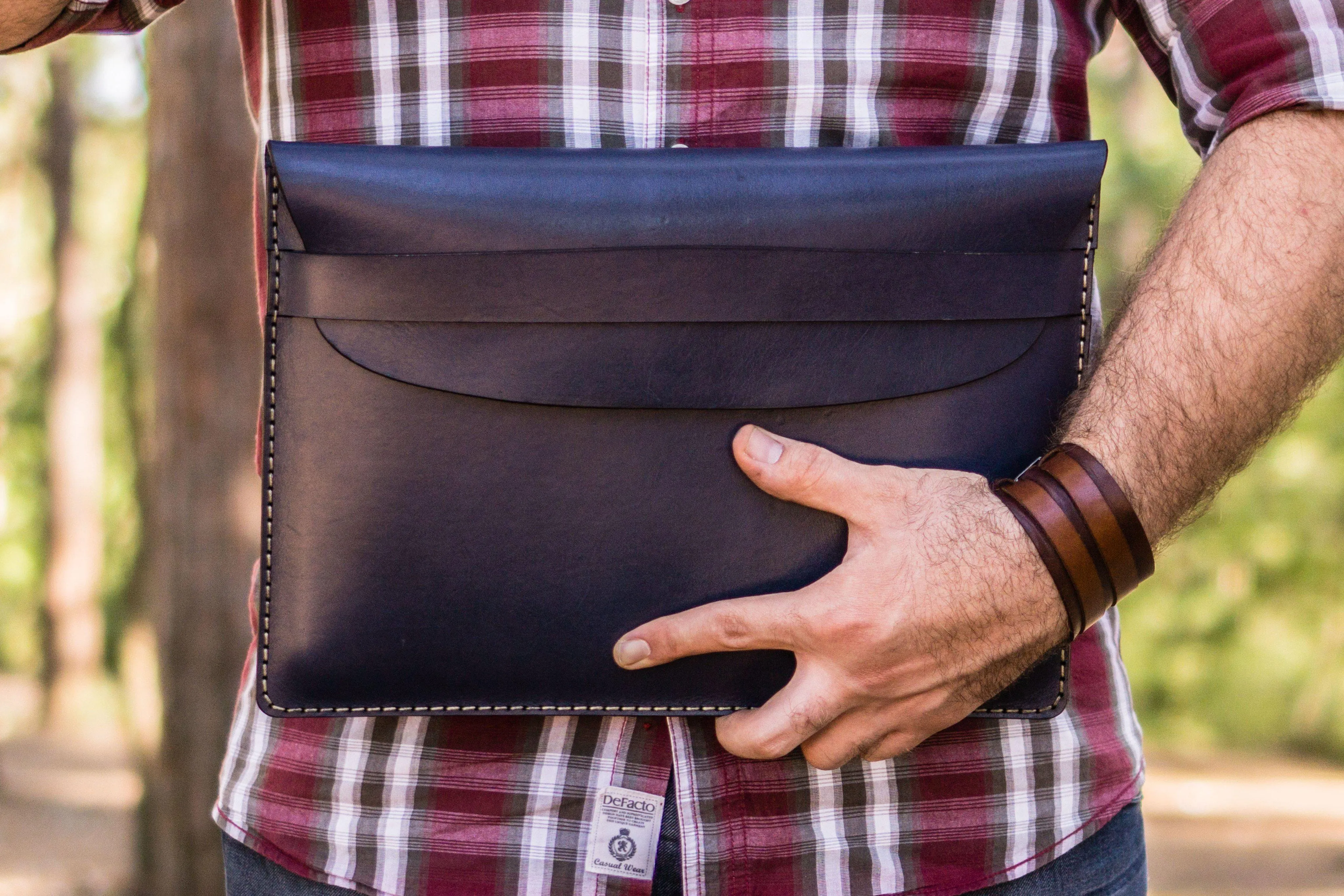 Personalized Leather MacBook Sleeves - Navy Blue