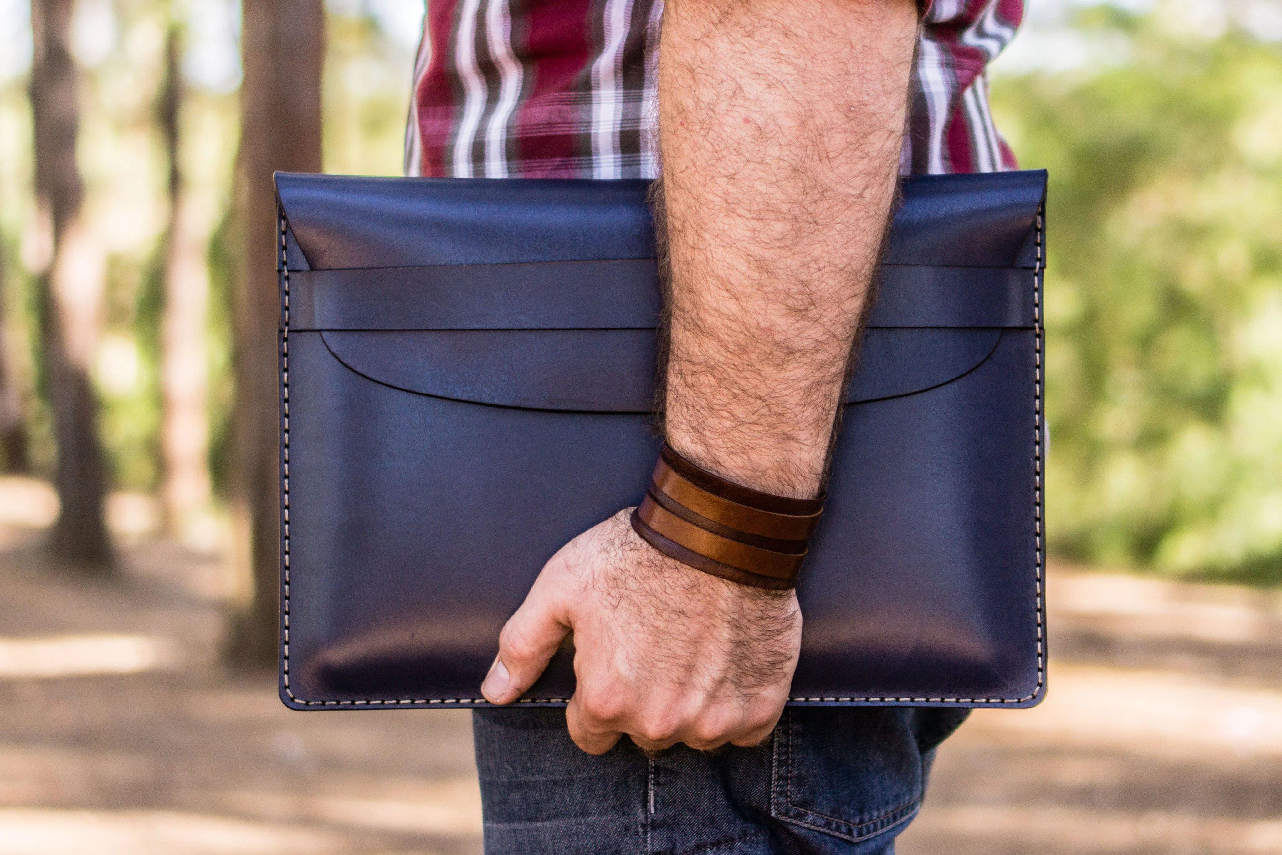 Personalized Leather MacBook Sleeves - Navy Blue