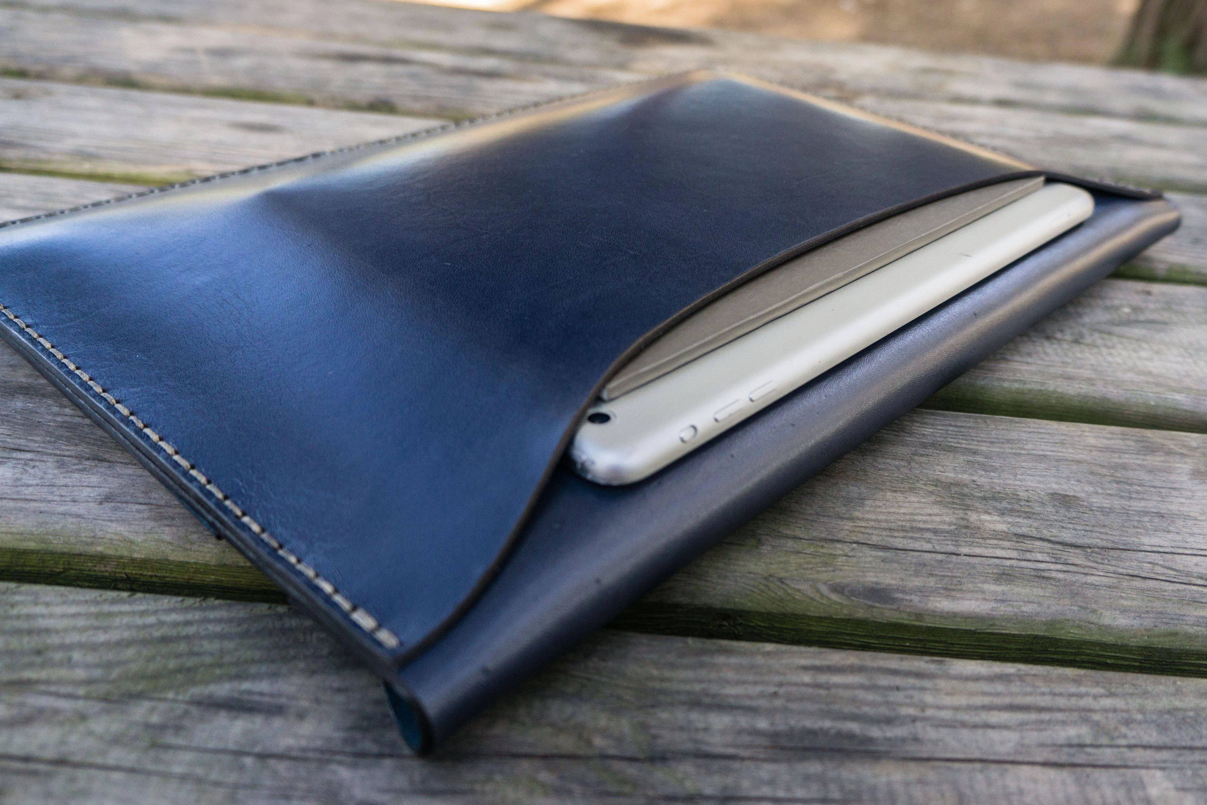 Personalized Leather MacBook Sleeves - Navy Blue