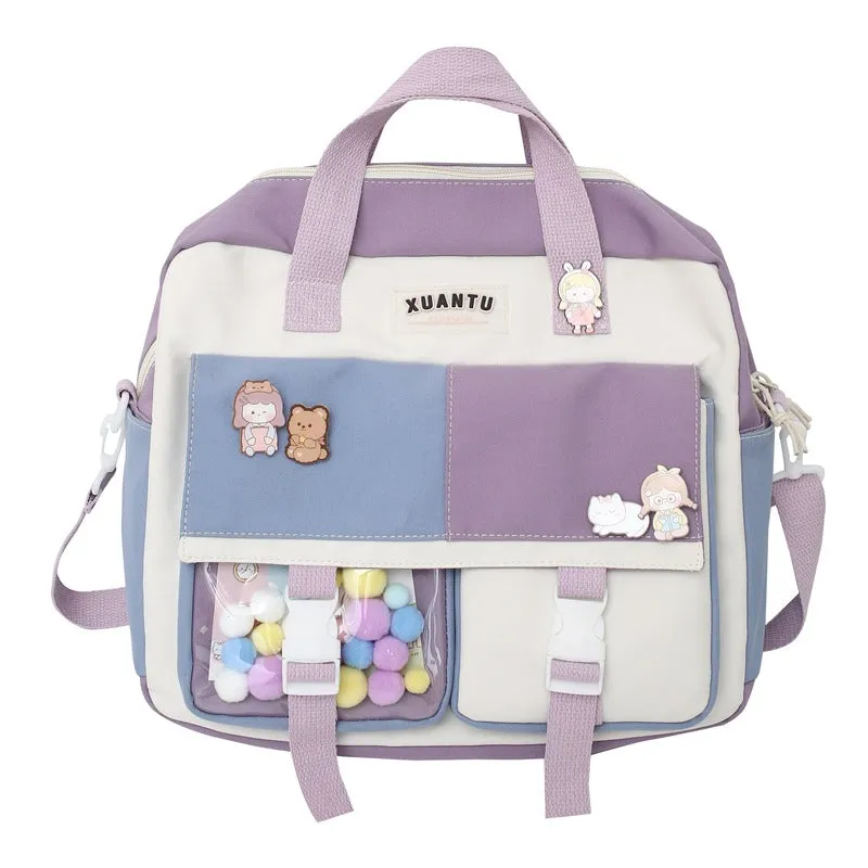 Pretty Color-Block Multi Pockets School Bags