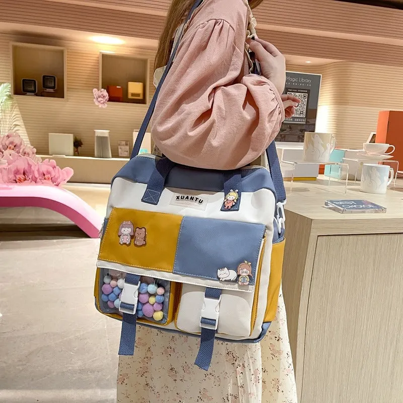 Pretty Color-Block Multi Pockets School Bags