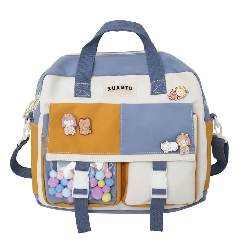 Pretty Color-Block Multi Pockets School Bags