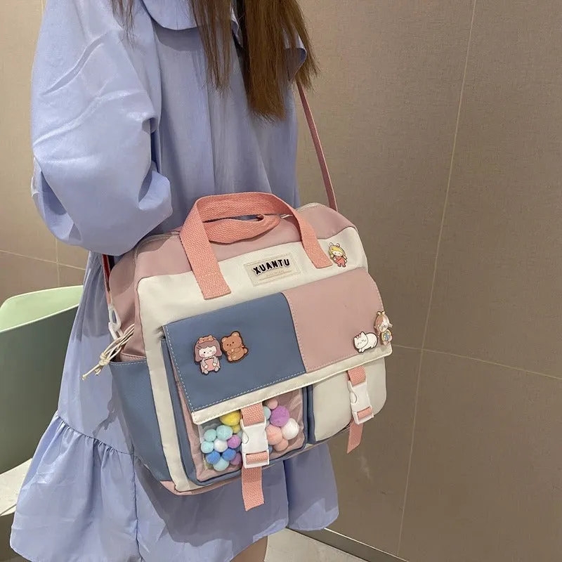 Pretty Color-Block Multi Pockets School Bags