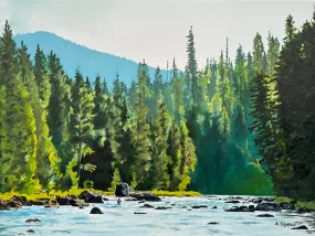 "Alone on the Lochsa" - an Open Edition Print of a Fly-fisherman on North Idaho's Lochsa River.