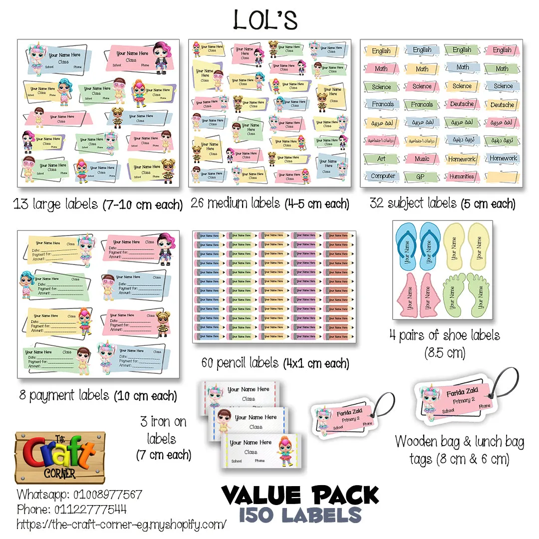 ""LOL's" School labels packs