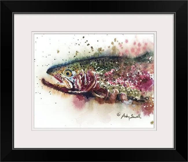 "Rainbow Splashes" - original watercolor or print, Rainbow Trout wall art