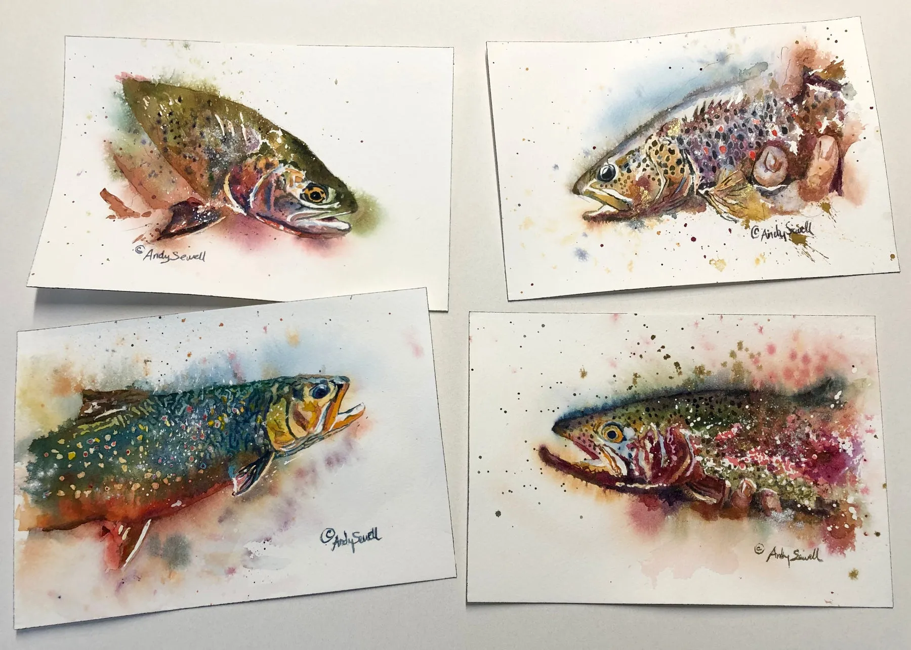 "Rainbow Splashes" - original watercolor or print, Rainbow Trout wall art