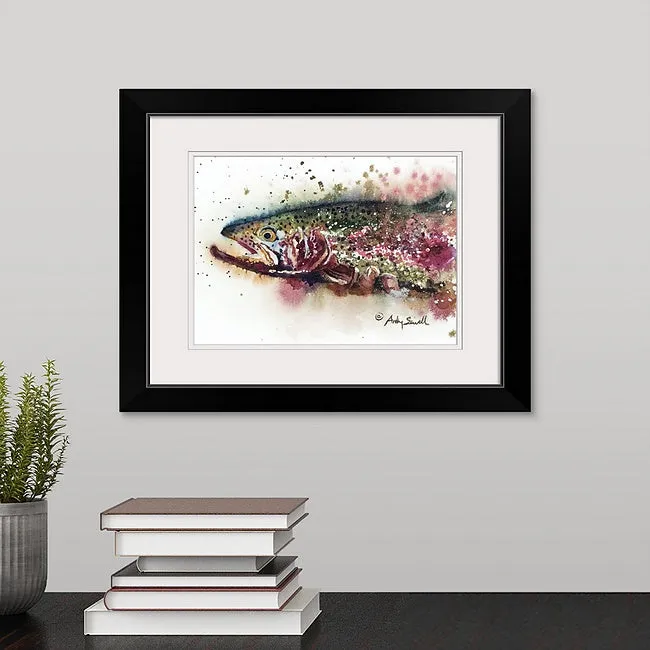 "Rainbow Splashes" - original watercolor or print, Rainbow Trout wall art