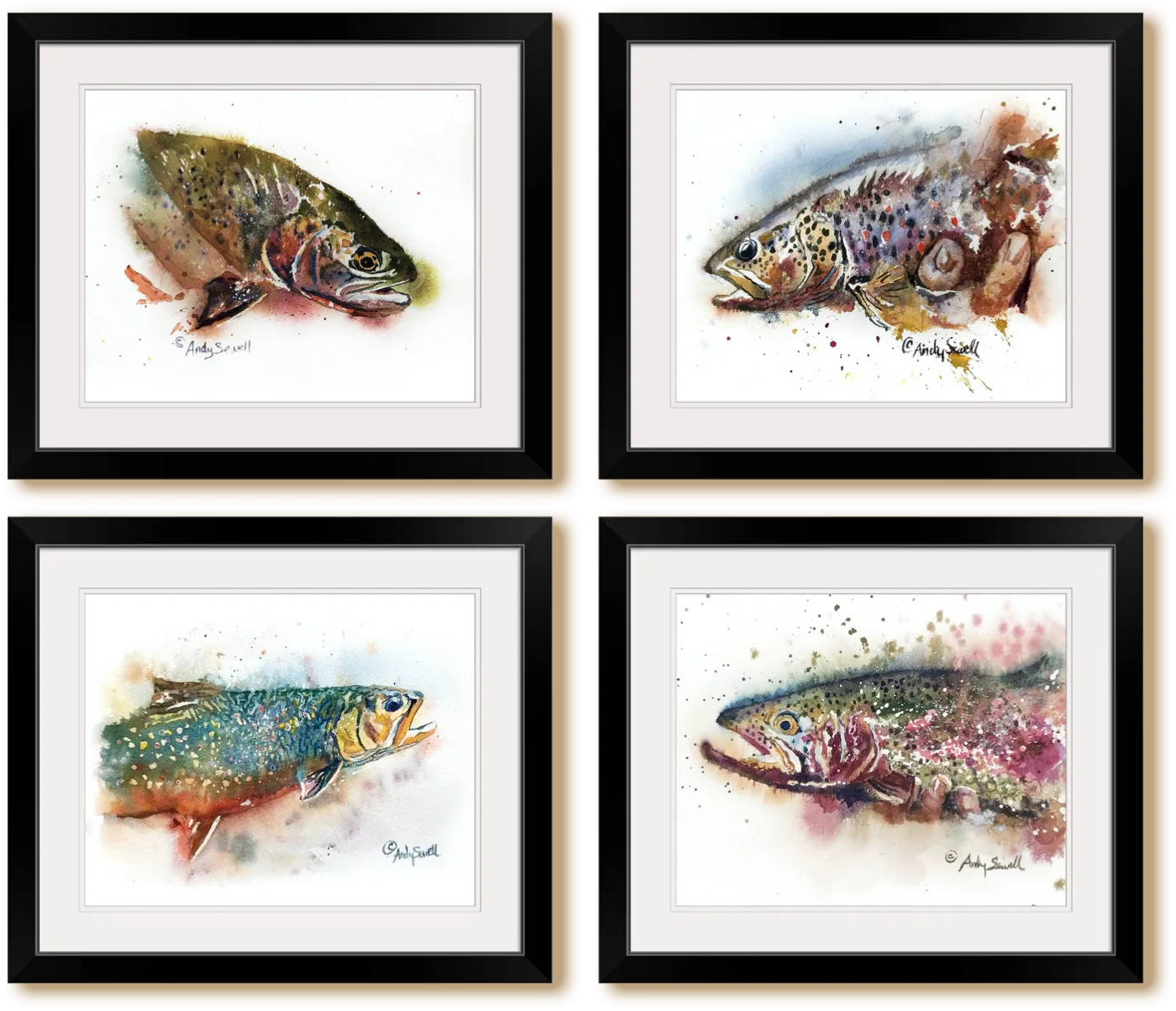 "Rainbow Splashes" - original watercolor or print, Rainbow Trout wall art