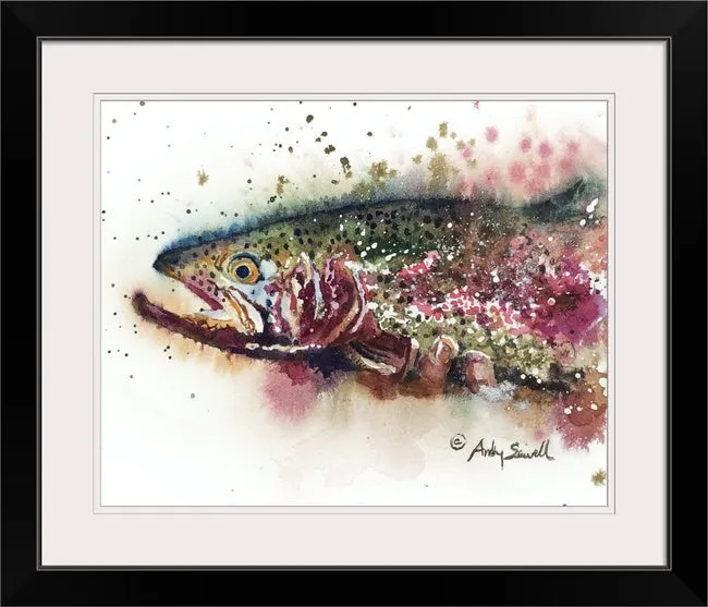 "Rainbow Splashes" - original watercolor or print, Rainbow Trout wall art