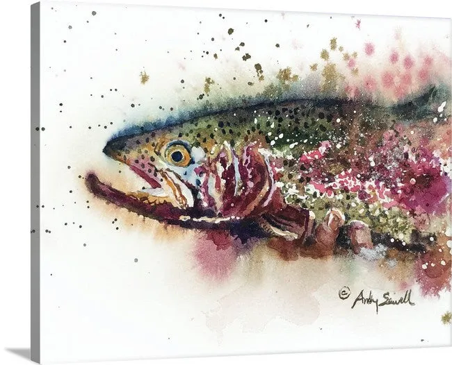 "Rainbow Splashes" - original watercolor or print, Rainbow Trout wall art