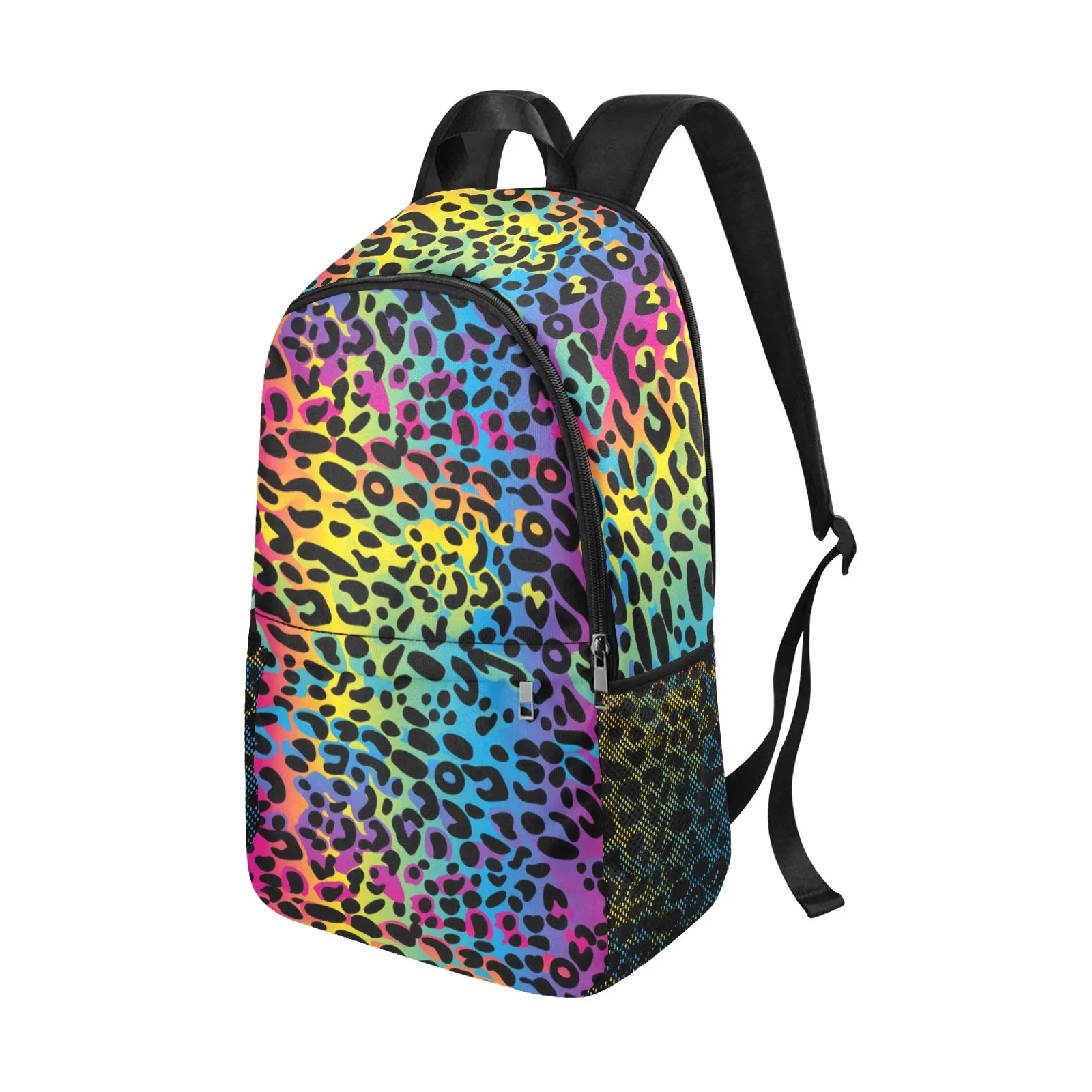 Rainbow Leopard Backpack, Cheetah Animal Print Men Women Kids Gift Him Her School College Waterproof Side Mesh Pockets Aesthetic Bag