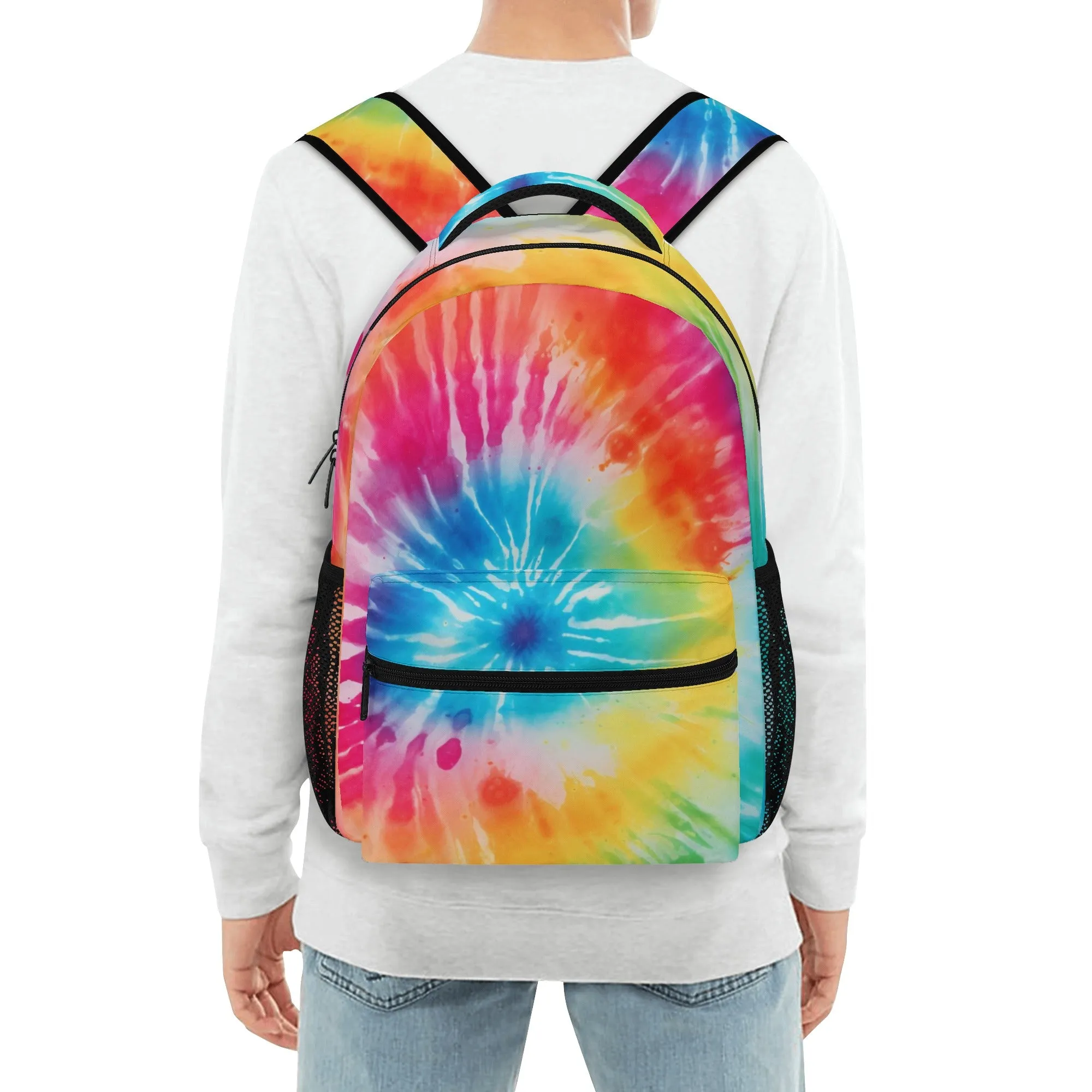 Rainbow Tie Dye Backpack, Laptop Men Women Kids Gift Him Her School College Waterproof Side Pockets Aesthetic Ladies Bag