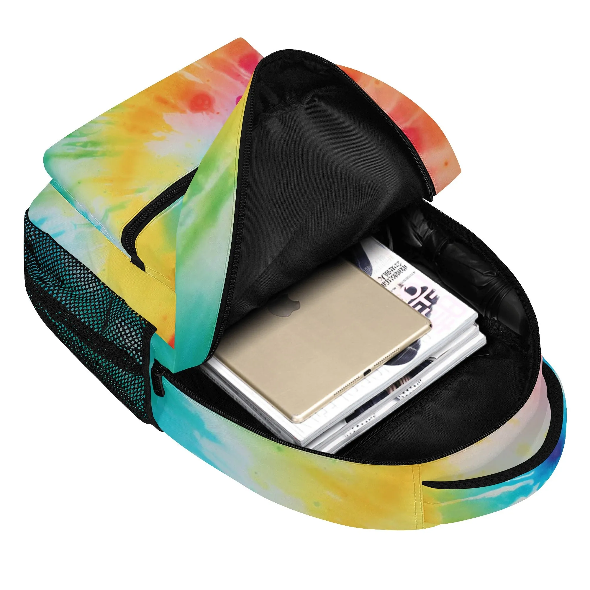 Rainbow Tie Dye Backpack, Laptop Men Women Kids Gift Him Her School College Waterproof Side Pockets Aesthetic Ladies Bag