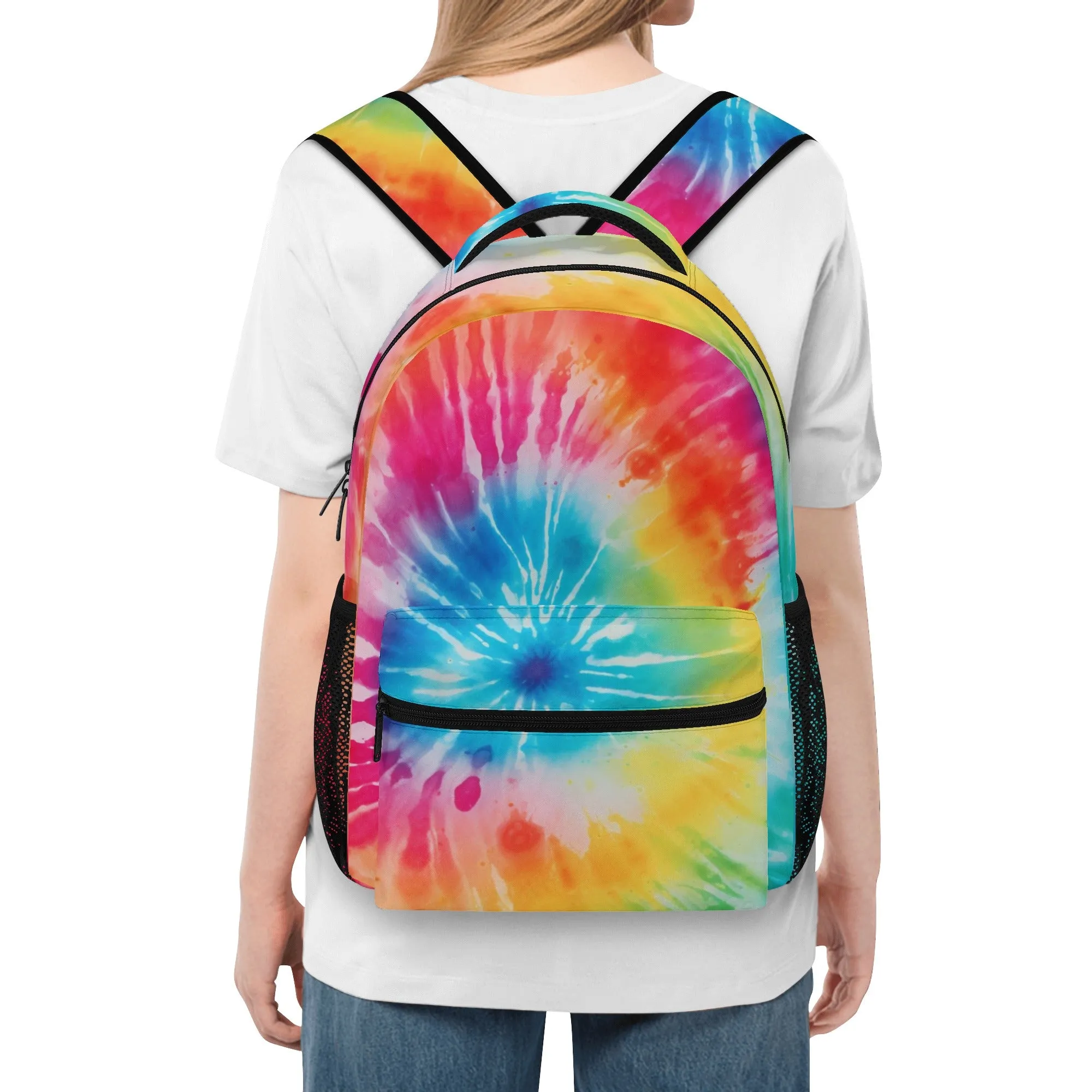 Rainbow Tie Dye Backpack, Laptop Men Women Kids Gift Him Her School College Waterproof Side Pockets Aesthetic Ladies Bag