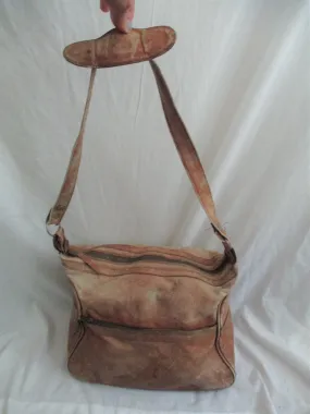 REAR / REOR Distressed Leather Satchel Shoulder Bag Stud Boho TAN BEIGE