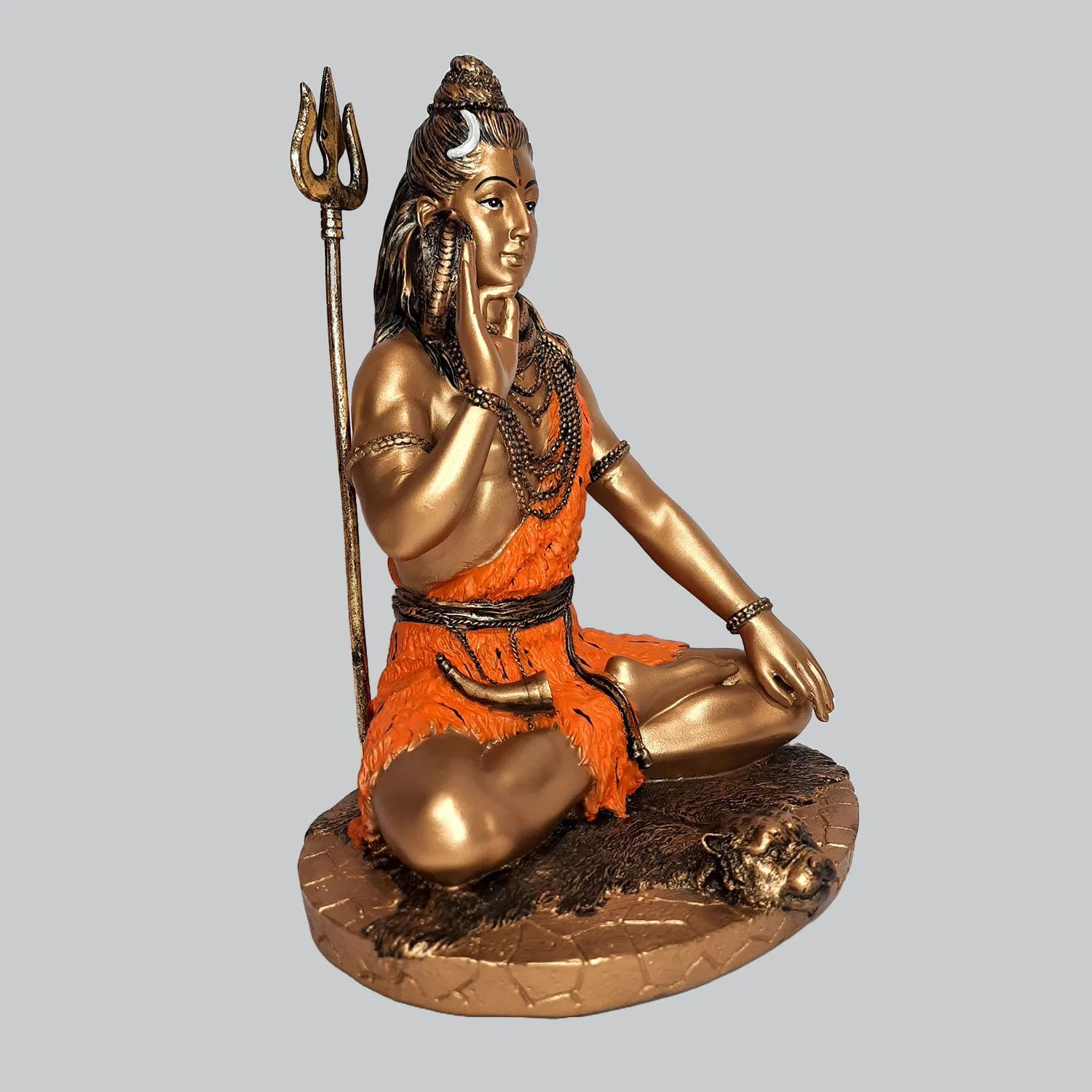 Resin Shiva Sitting in Gold and Orange Finish 24.3 in