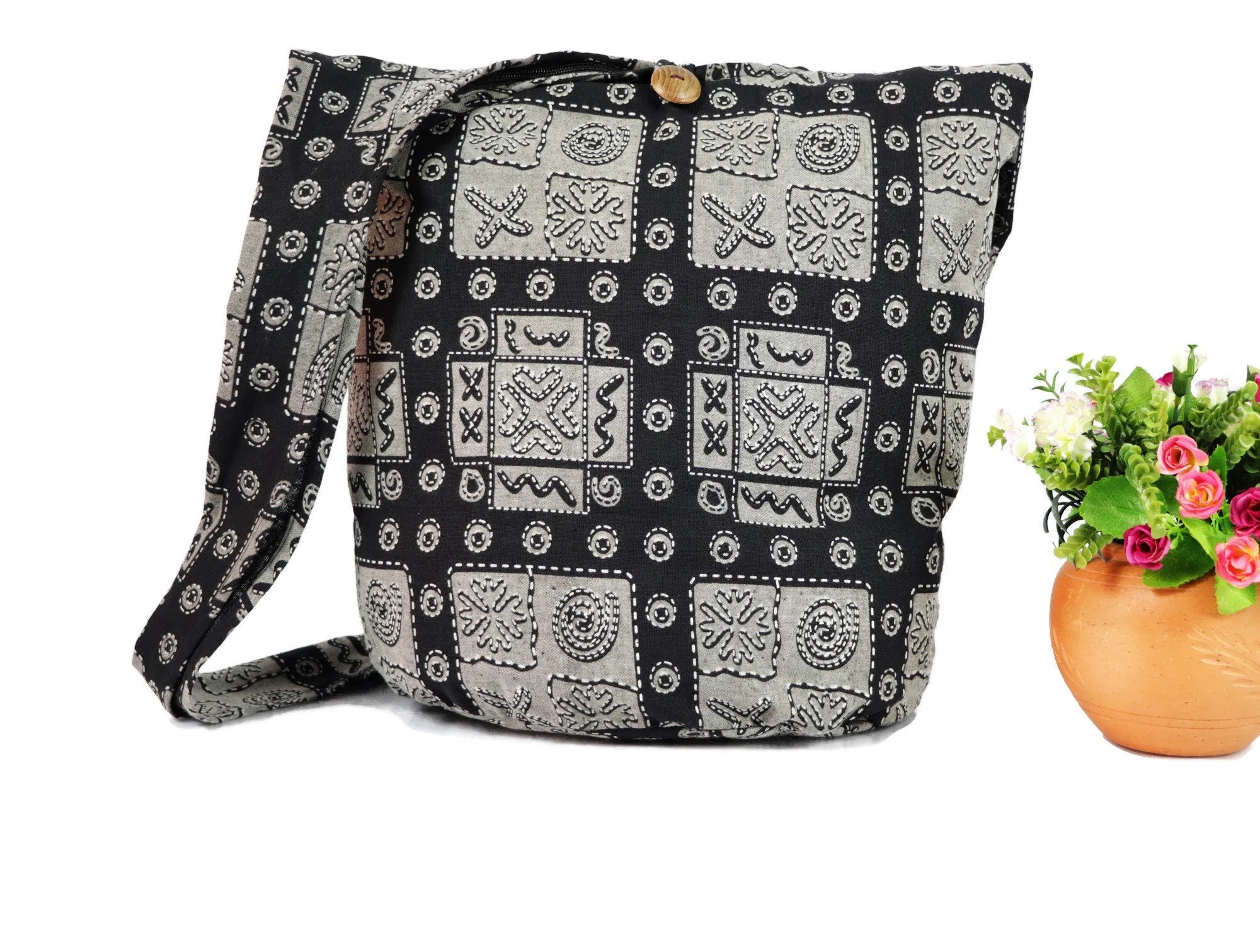 Resto Black bags Crossbody bag Sling Cotton Hippie Yoga Bags Boho Shoulder Messenger Bag Tote Festival