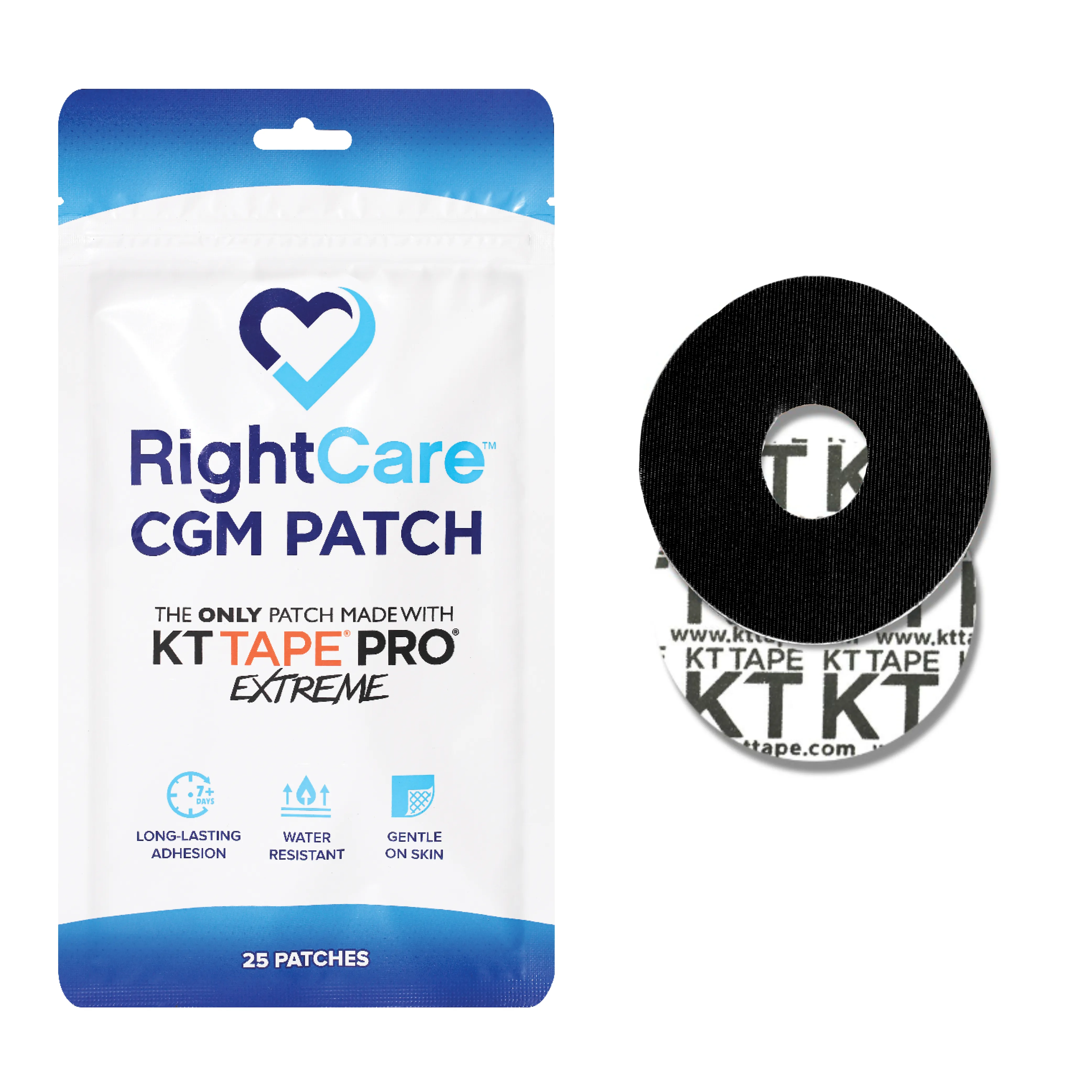 RightCare CGM Adhesive Patch made with KT Tape, Dexcom G7, Bag of 25