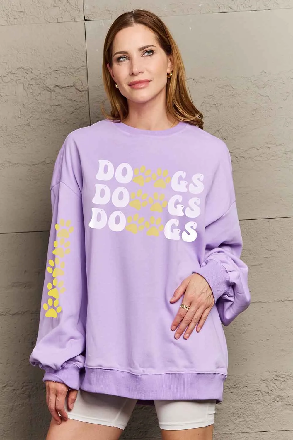 Round Neck Dropped Shoulder DOGS Graphic Sweatshirt