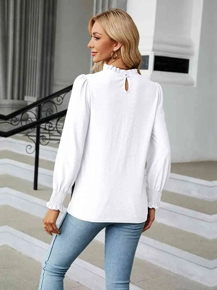 Round Neck Flounce Sleeve Blouse